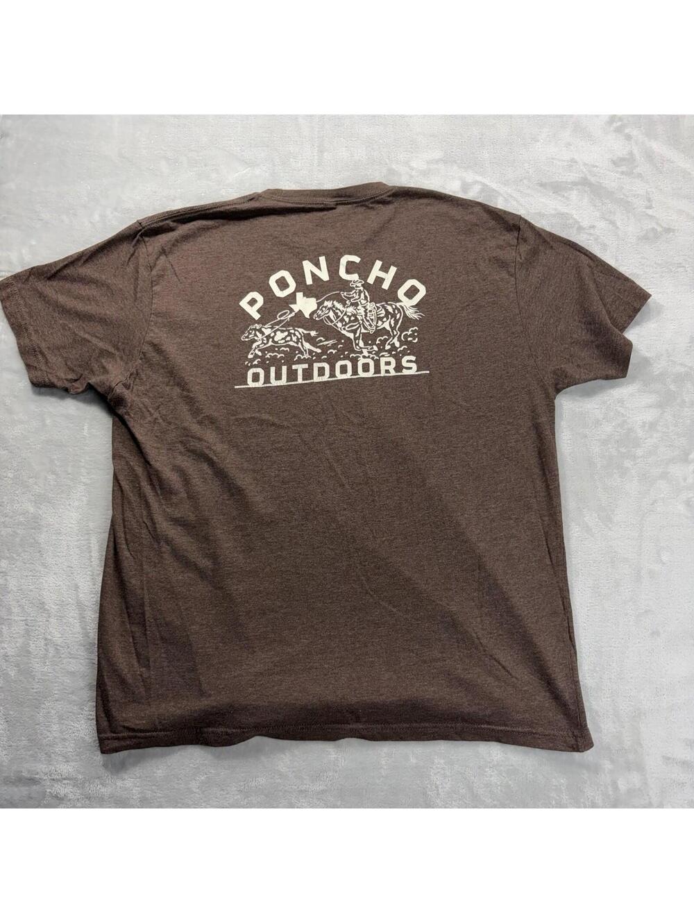 Poncho Shirt Men's XL Brown Texas Cowboy Outdoors Graphic Tee Hiking Camping